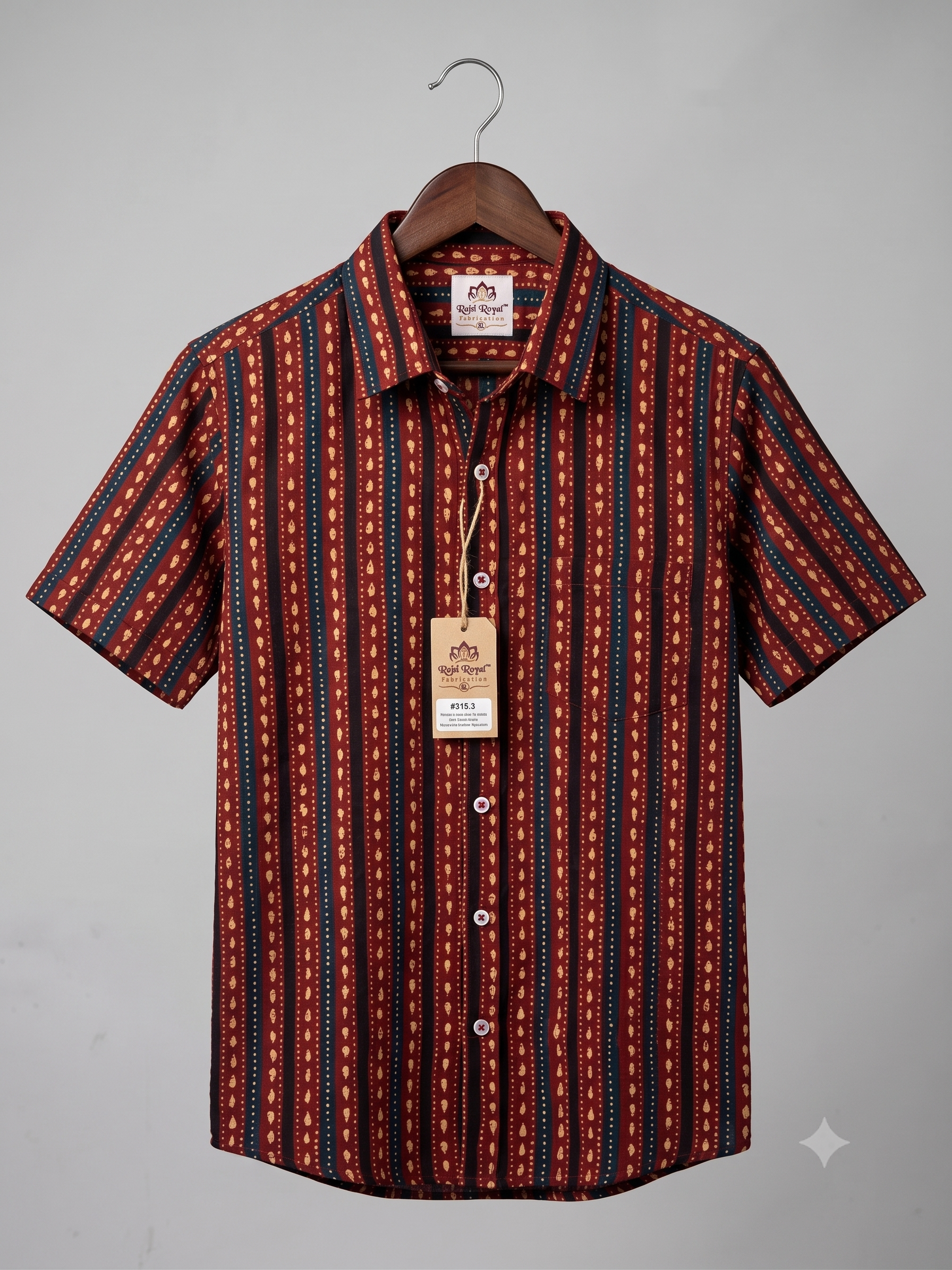 Striped Ethnic Block Print Half Sleeve Casual Shirt - Maroon/Multicolor