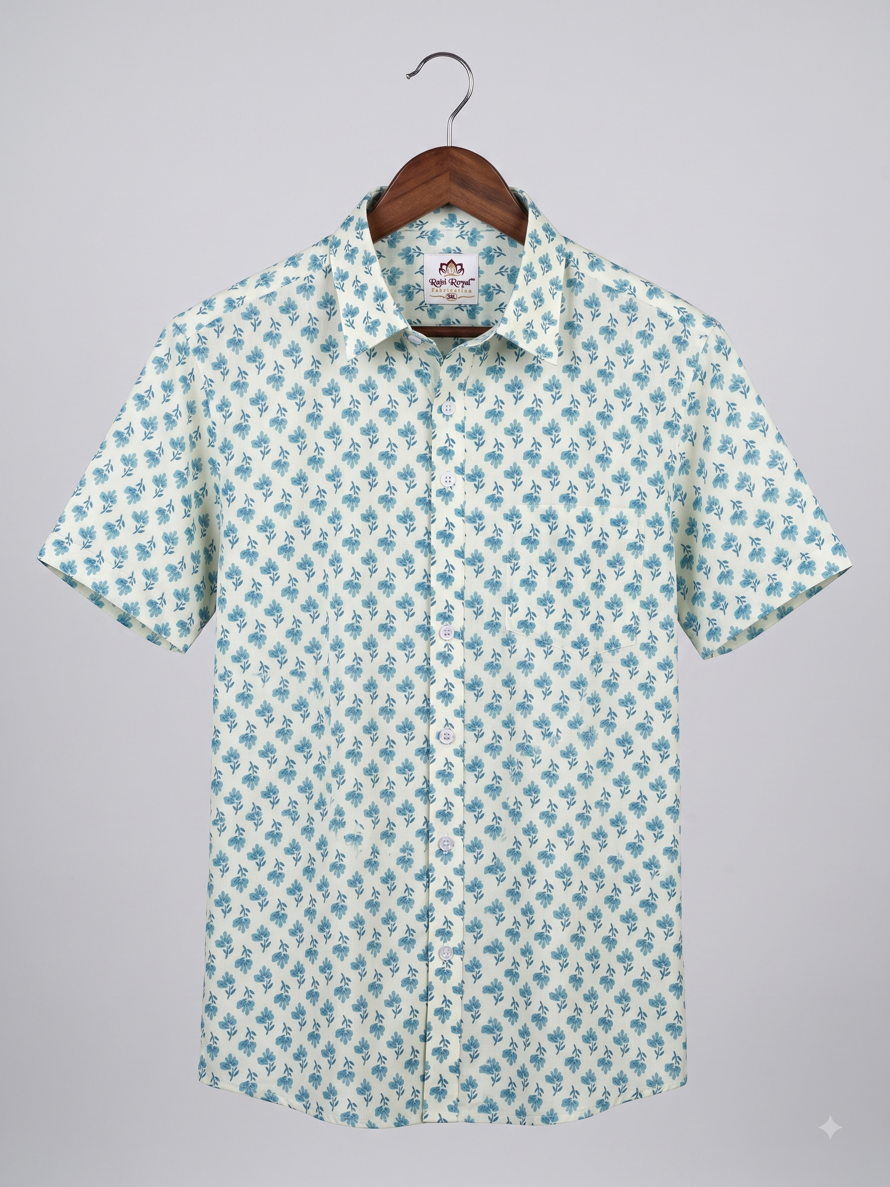 Teal Blue Floral Motifs Printed