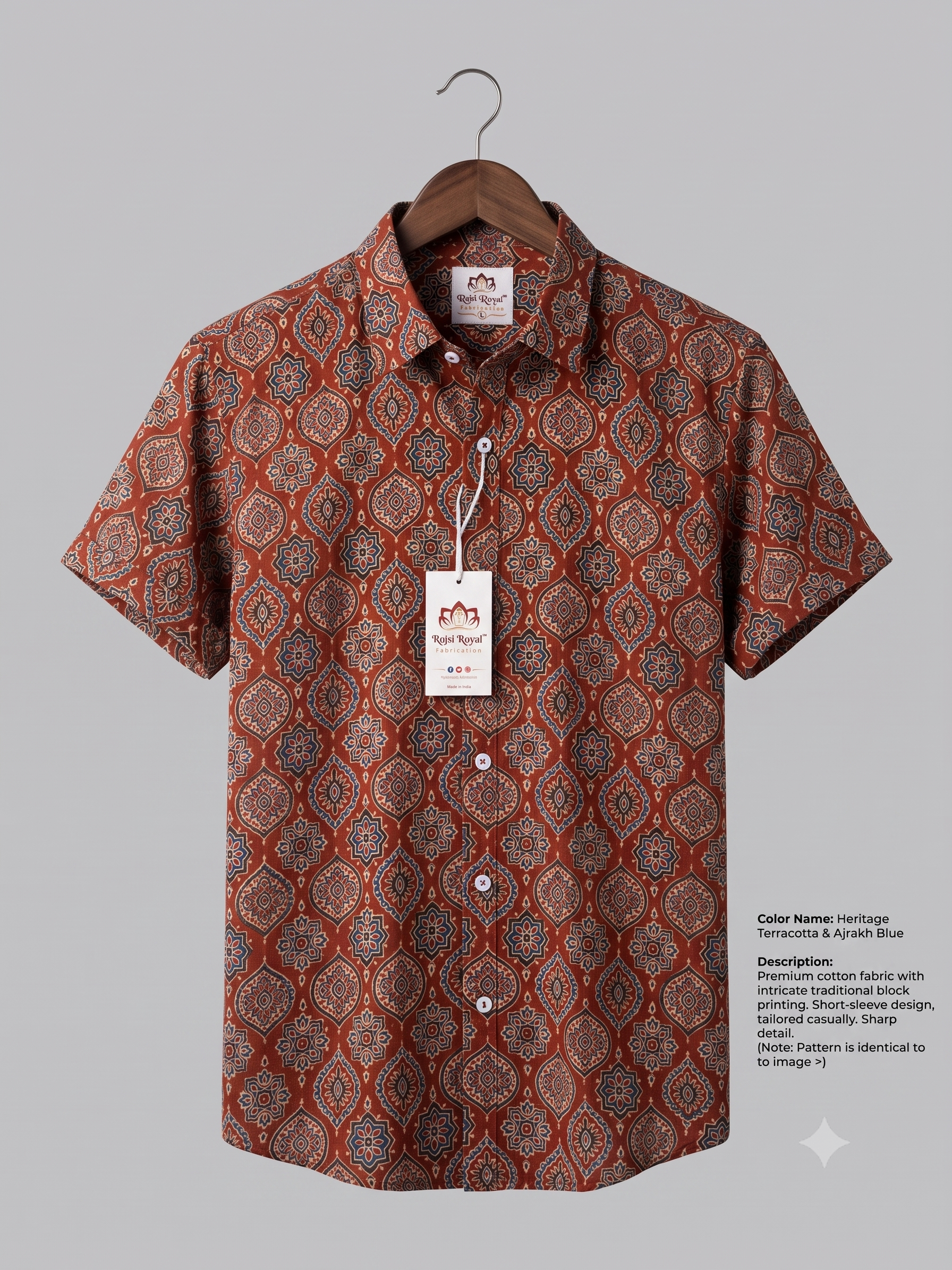 Terracotta Red Ajrakh Block Print Shirt