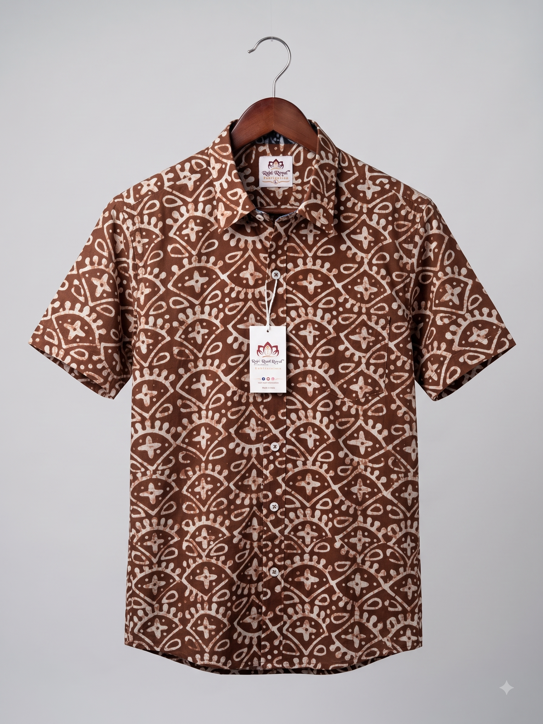 Brown Geometric Print Half-Sleeve Shirt