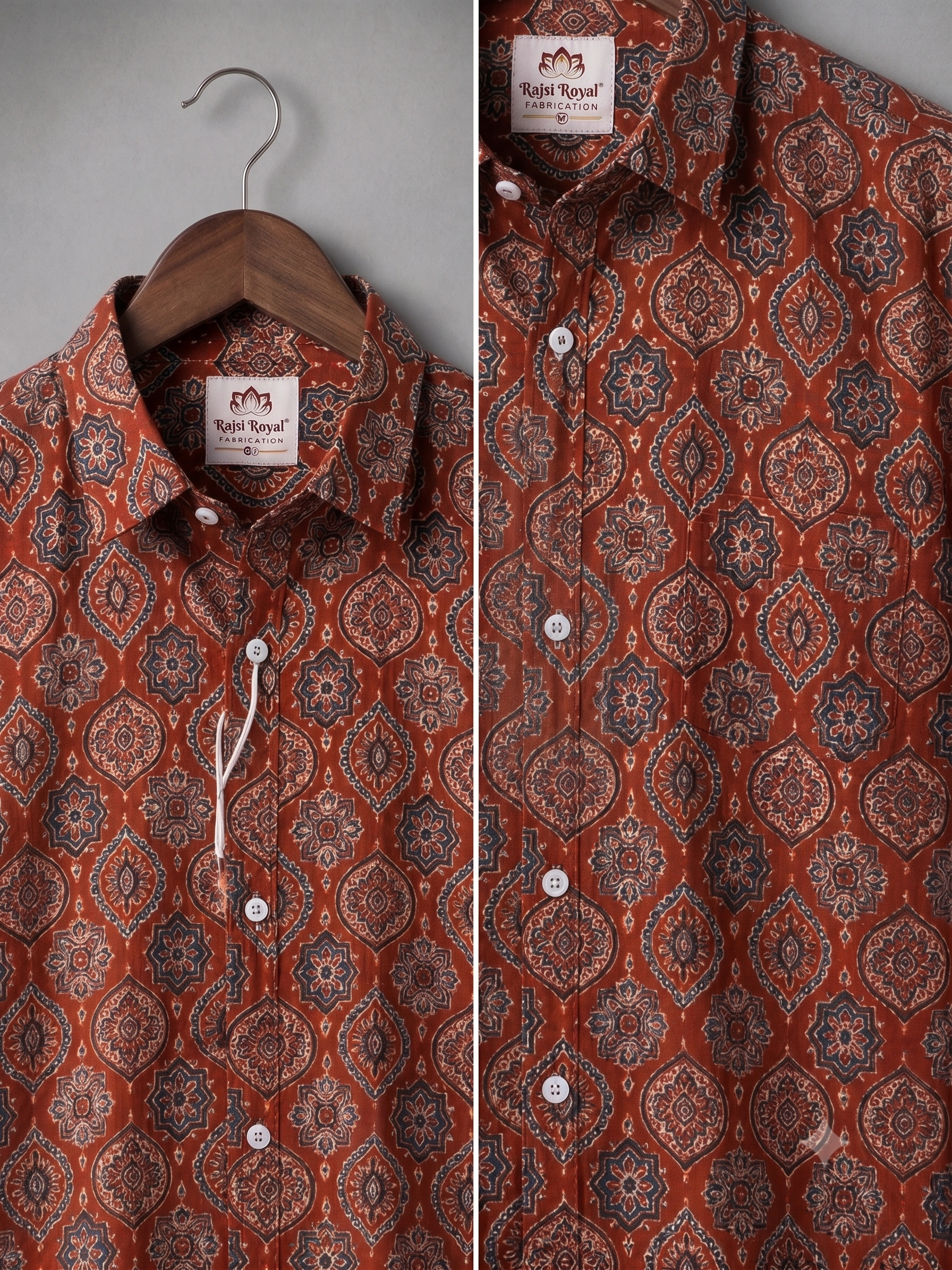 Terracotta Red Ajrakh Block Print Shirt 2